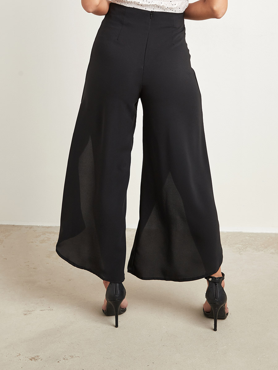 Women Black Front Darted Palazzo Pants