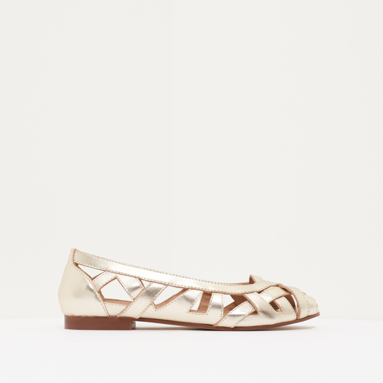 Buy Peep Toe Cut out Detail Ballerina Shoes Gold For Women Styli UAE