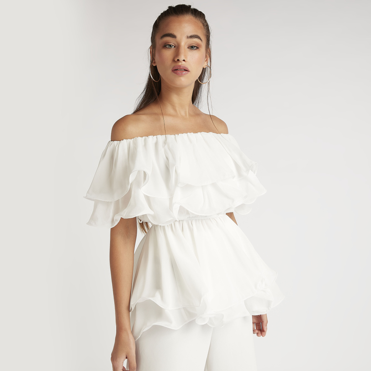 white off the shoulder peplum top